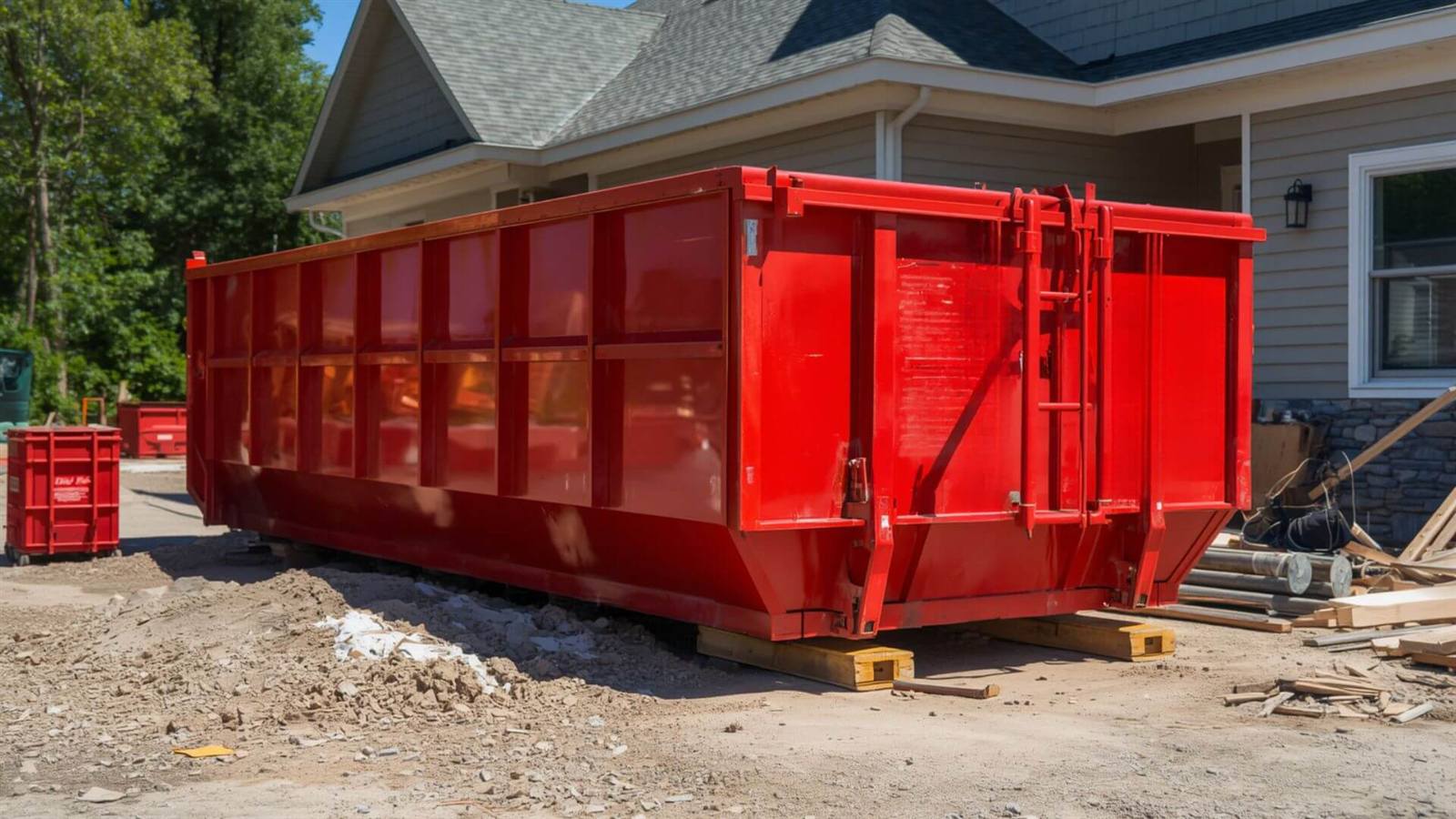 Red roll-off dumpster rental delivered in Coatesville, PA