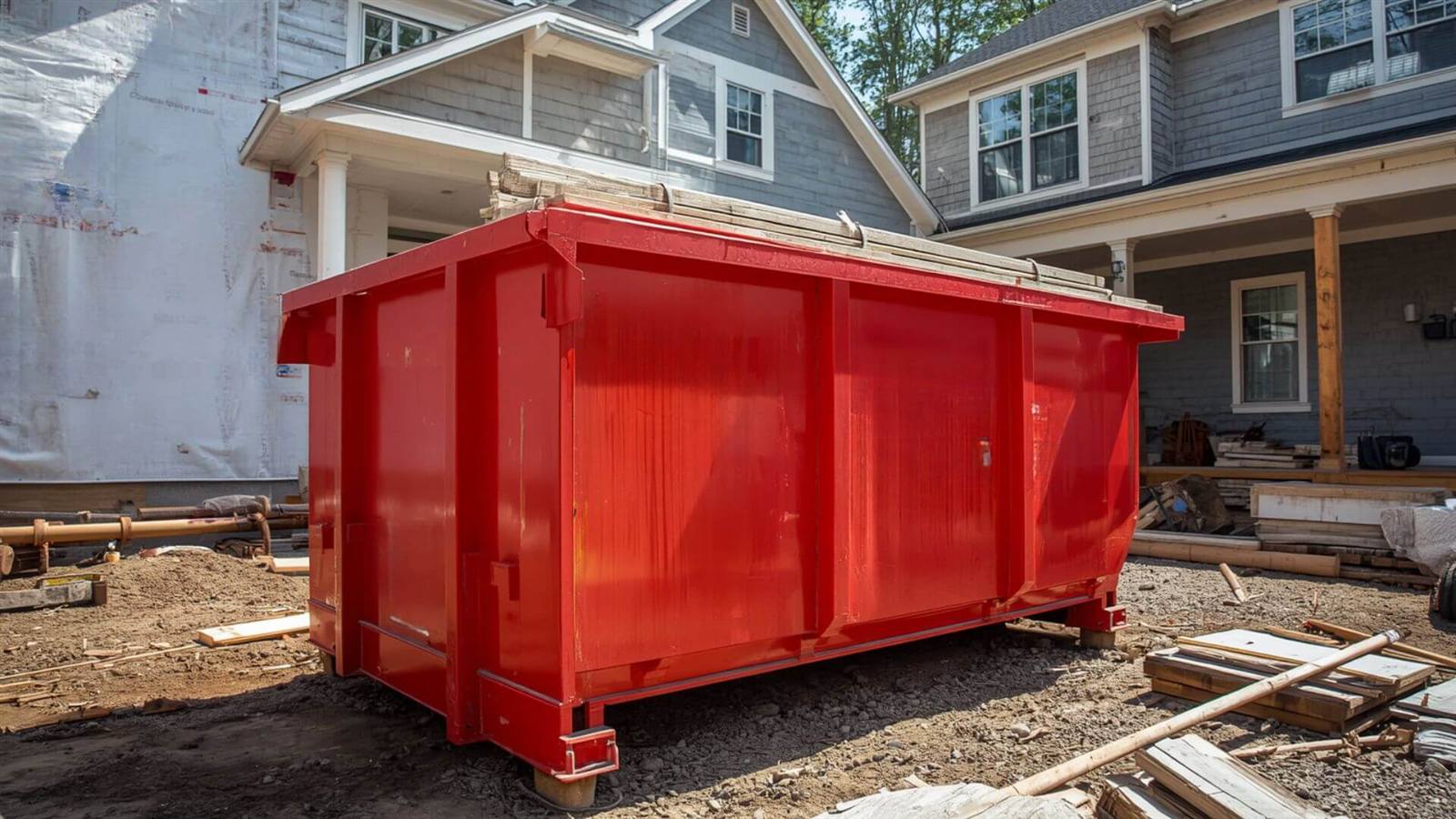 Red roll-off dumpster rental delivered in Malvern, PA
