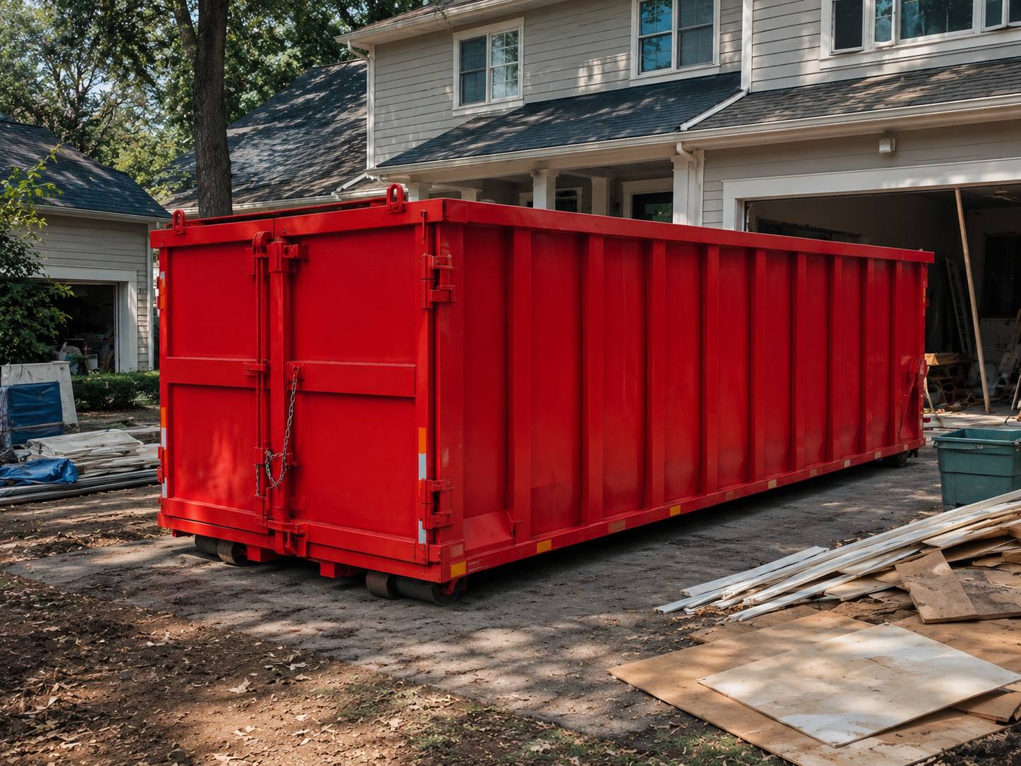 Red roll-off dumpster rental delivered in Oxford, PA