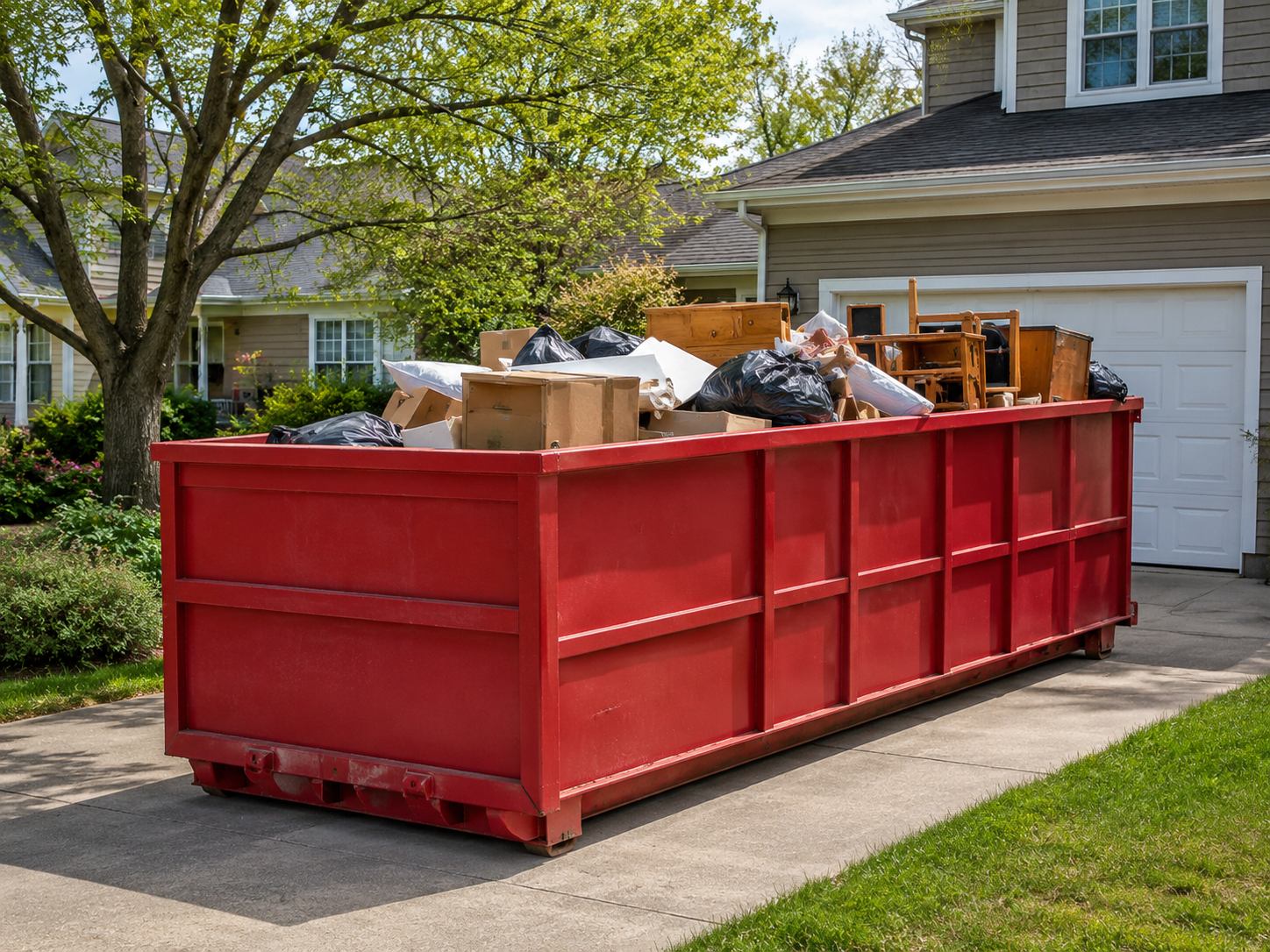 Red roll-off dumpster rental delivered in West Goshen, PA