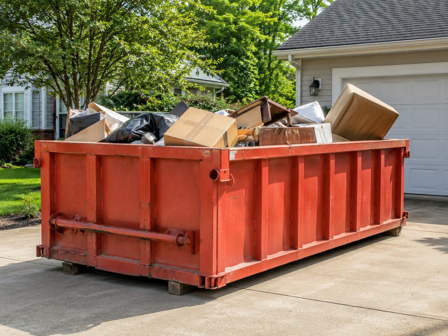Red roll-off dumpster rental delivered in West Whiteland, PA